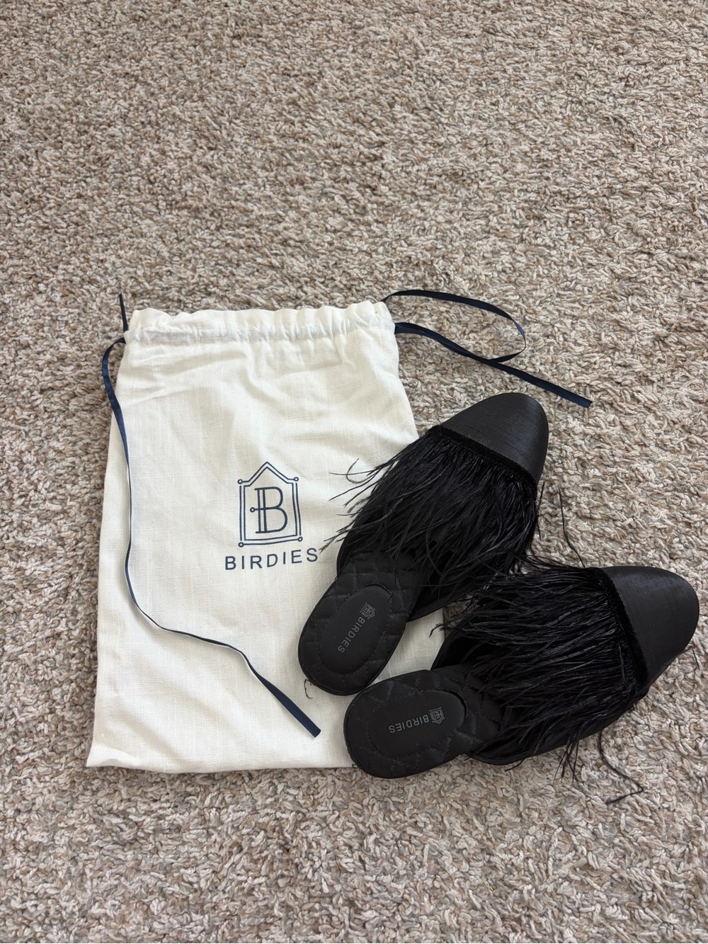 Birdies Black Feather Slide Mules